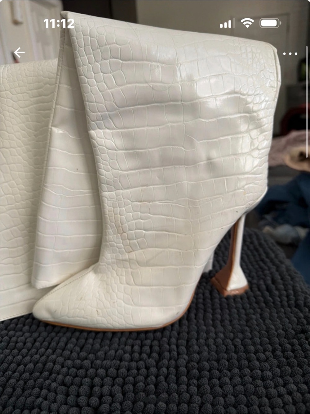 White Pretty Little Thing Croc-Embossed Pointed Toe High-Heel Boots